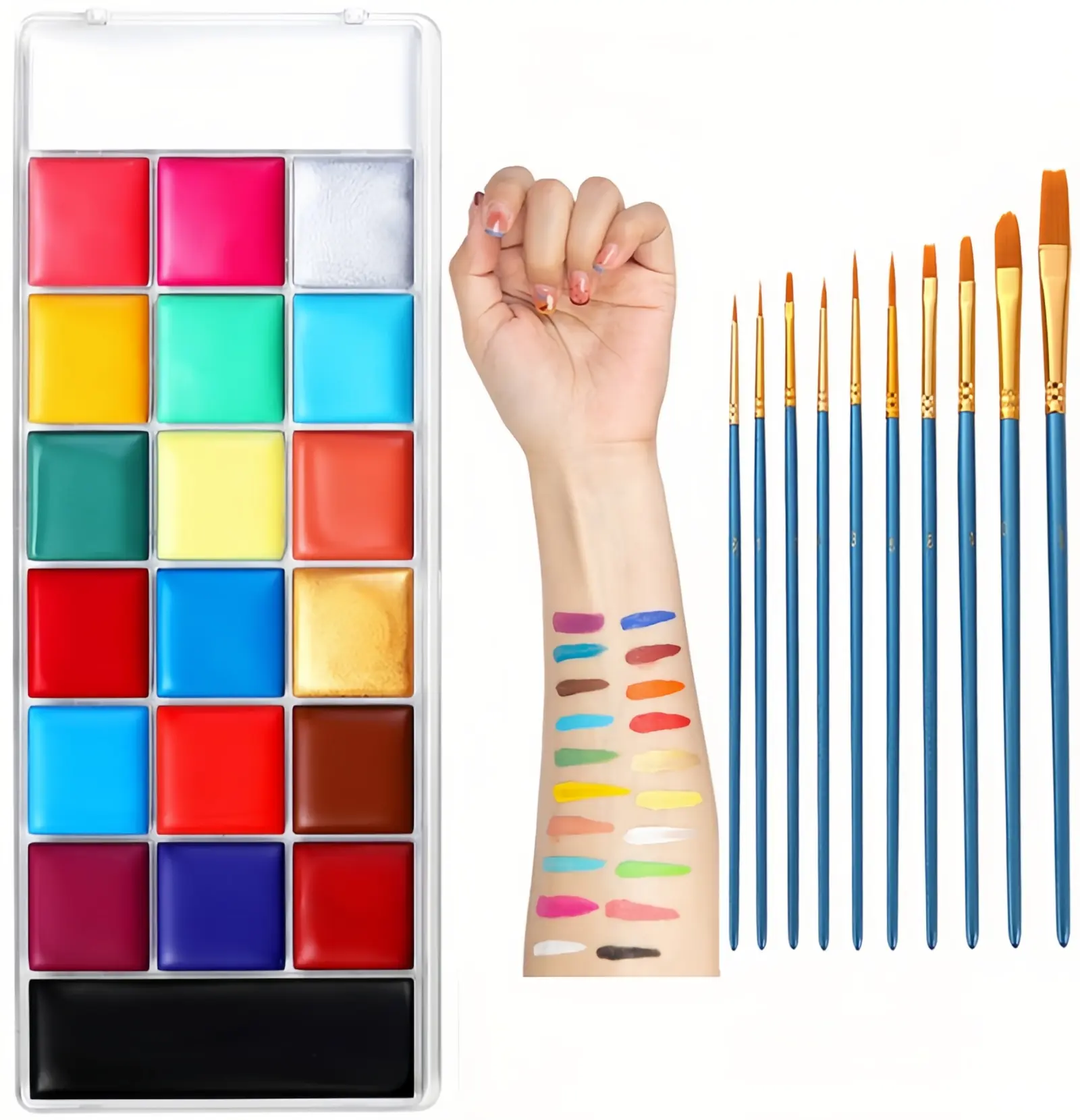 (2026)  and Body Painting Set Palette, 10 Pieces Professional Artist Brushes for Art Stage  Painting, Makeup Supplies Party Halloween Tattoo Sleeves, Palette Water Soluble Body Painting Makeup Set Kiss Makeup Colors oil  tray Daily Flawless  paint face ou