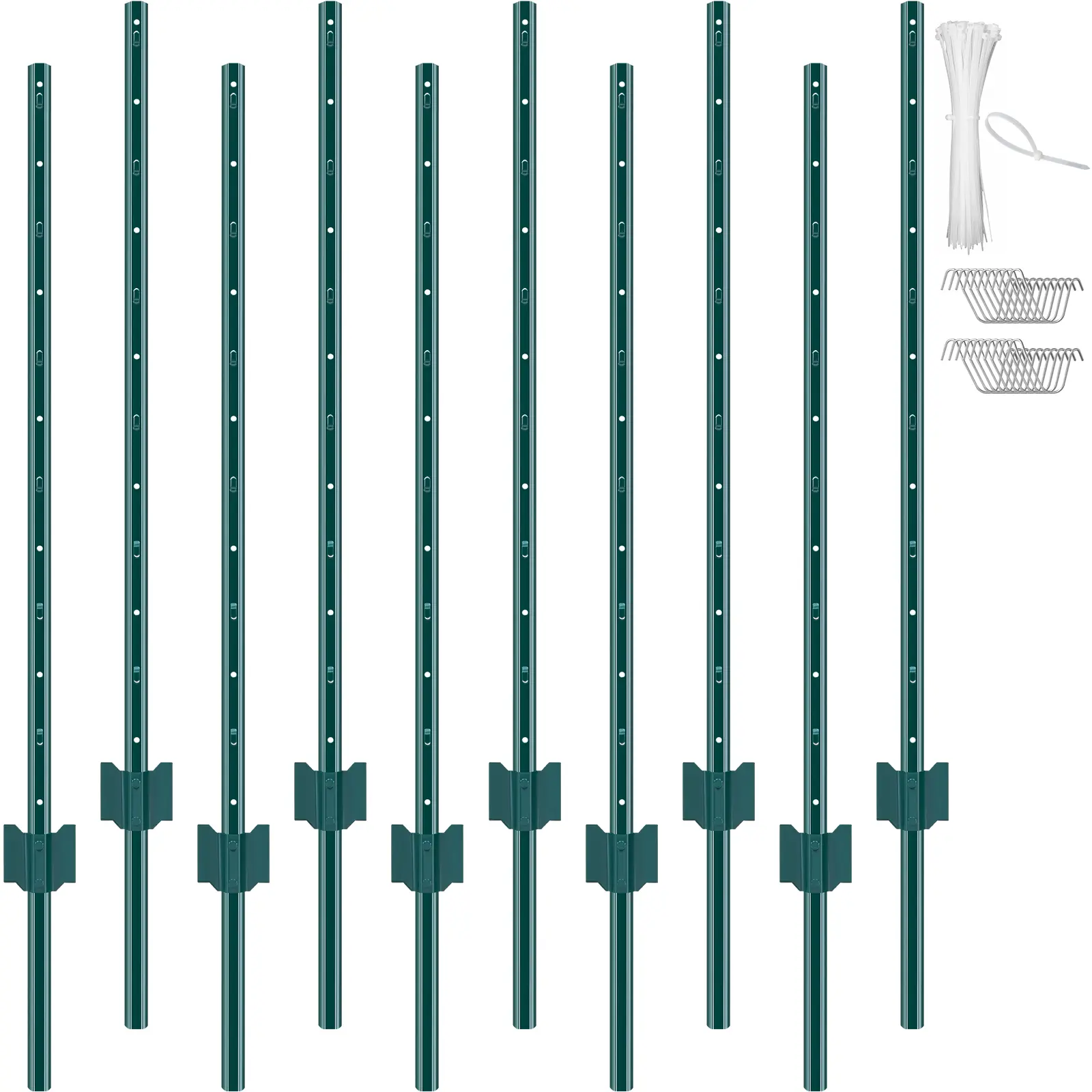 【summerfinds】VEVOR 4 Feet Fence Post, 10 Pack T-Post Heavy Duty Metal Fence Posts, Sturdy Steel Fence Stakes for Garden Yard, Lawn, Farms and Outdoor Wire Fencing, Green