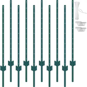 VEVOR 4 Feet Fence Post, 10 Pack T-Post Heavy Duty Metal Fence Posts, Sturdy Steel Fence Stakes for Garden Yard, Lawn, Farms and Outdoor Wire Fencing, Green