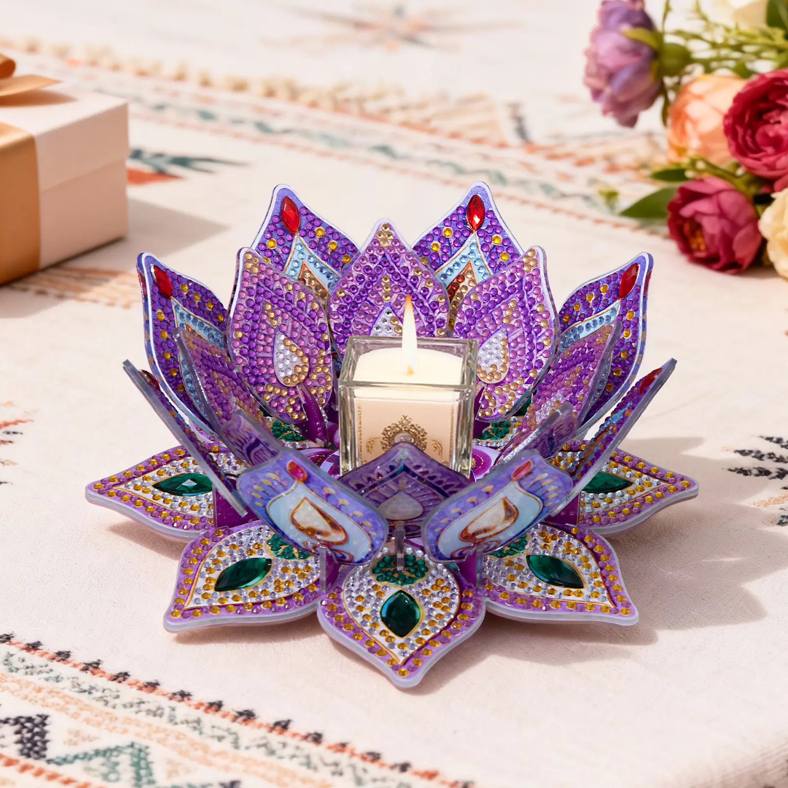 DIY Diamond Painting Candle Holder, Lotus-Shaped Diamond Art Kit, Acrylic Aromatherapy Display Decor. Perfect for Festival Decor, Wedding Decor, and Home Decor. A Birthday or Holiday Gift for Craft Lovers.