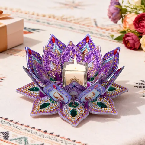 Lotus-Shape DIY Diamond Painting Candle Holder Kit, Acrylic Aromatherapy Item, Handmade Gifts for Adults, Ideal for Wedding Decor, Countertop Decor & Birthday Gifting