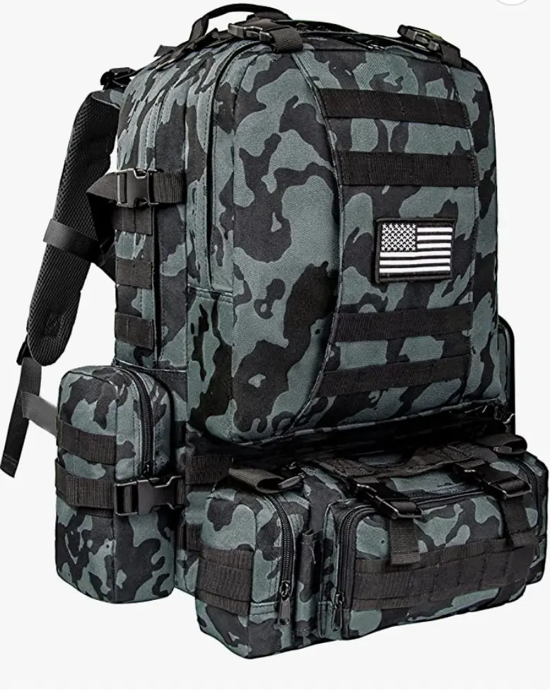 Tactical Military Army Rucksack 60L Assault Detachable Molle Backpack BLKBLUPATC