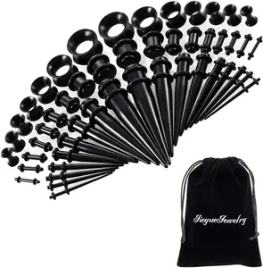 New 50/54 Pieces Ear Stretching Kit 14G-00G Acrylic Tapers and Plugs + Silicone Tunnels - Ear Gauges Expander Set Body Piercing Jewelry