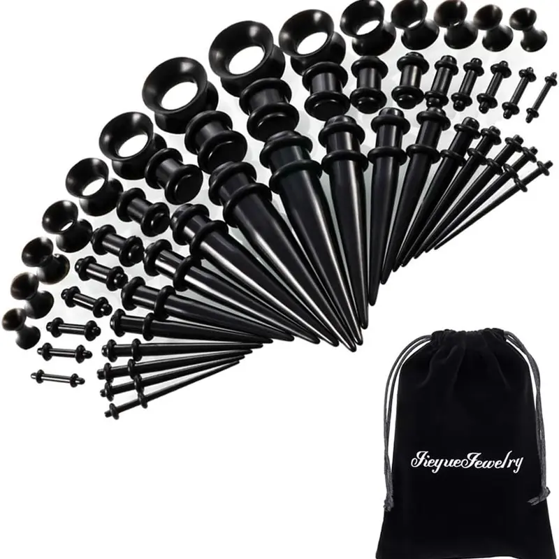 New 50/54 Pieces Ear Stretching Kit 14G-00G Acrylic Tapers and Plugs + Silicone Tunnels - Ear Gauges Expander Set Body Piercing Jewelry