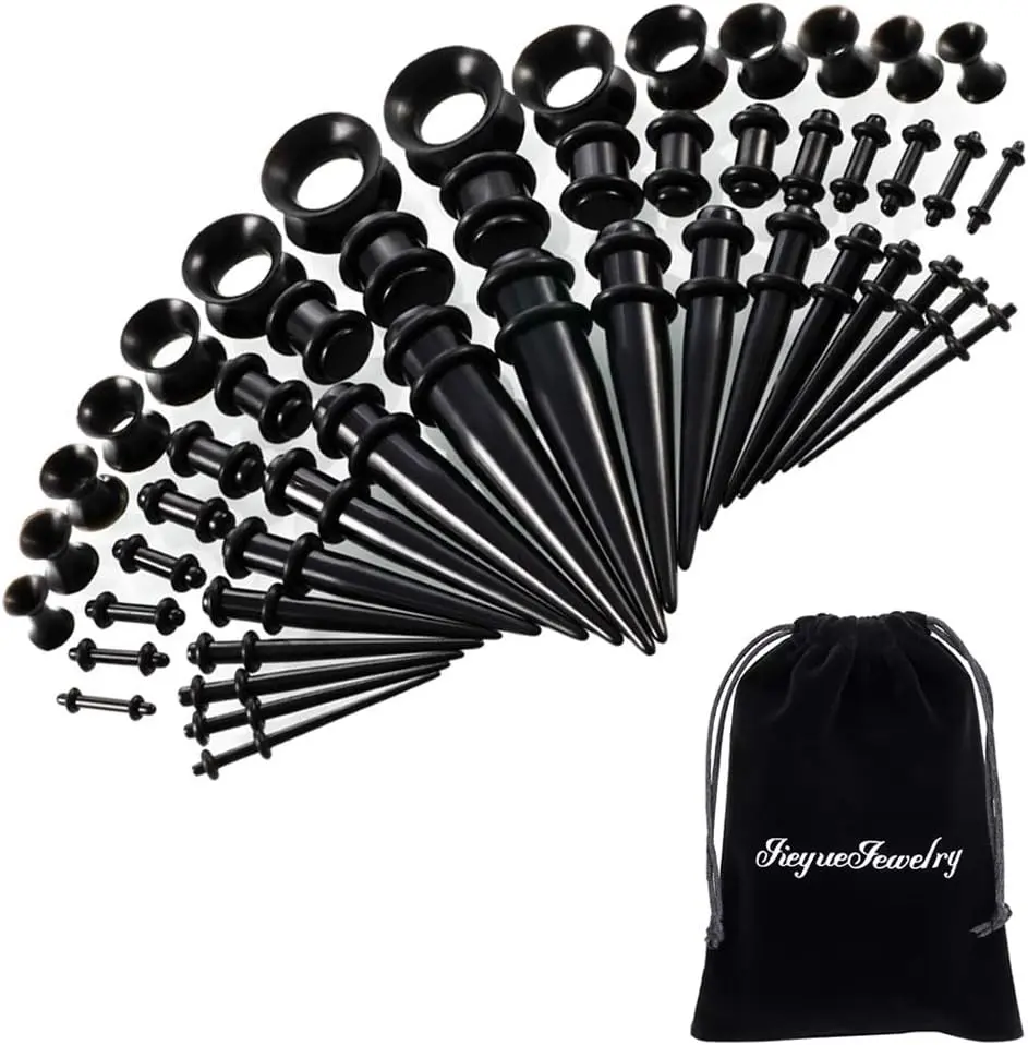 New 50/54 Pieces Ear Stretching Kit 14G-00G Acrylic Tapers and Plugs + Silicone Tunnels - Ear Gauges Expander Set Body Piercing Jewelry