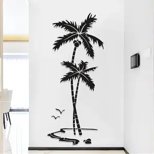 3D Acrylic Wall Stickers for Living Room Bedroom, Coconut Tree Family Wall Decor Wall Decals, DIY Self Adhesive Wall Mural for Home Decorations (59 * 25 in, Black Left)