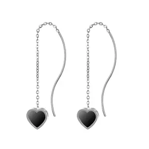 OIDEA Women's Stainless Steel Long Heart Threader Earrings with Tassel Chain, Minimalist Heart-Shaped Charm Drop Dangle Jewelry, Heart-Shaped Charm Earrings
