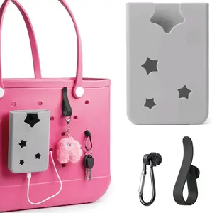 3 PCS Star Phone Holder for Bogg Bag, Bundle of Organizer Accessories Compatible with Bogg Simply Southern Bags with Insert Key Chain Hook Holder, Fits iPhone and Android Phones Rubber Beach Bag Smartphone Mount Cellphone