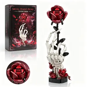 Gothic Skull Hand Rose Building Set – Dark Romantic Skeleton Hand Holding Rose, Viral Aesthetic Desk Decor, Horror-Inspired Room Display, Unique Gift Idea for Adults & Teens, Creative Model Kit