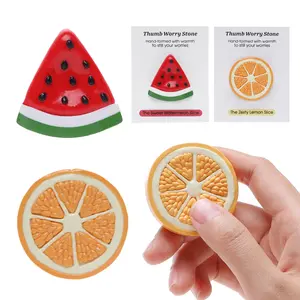 Worry Stone for Anxiety, Handmade Polymer Clay Thumb Worry Stone 2pcs Adorable Animal and Fruit Shapes Thumb Pocket Stone for Relief Meditation Anxiety (Watermelon and Lemon )