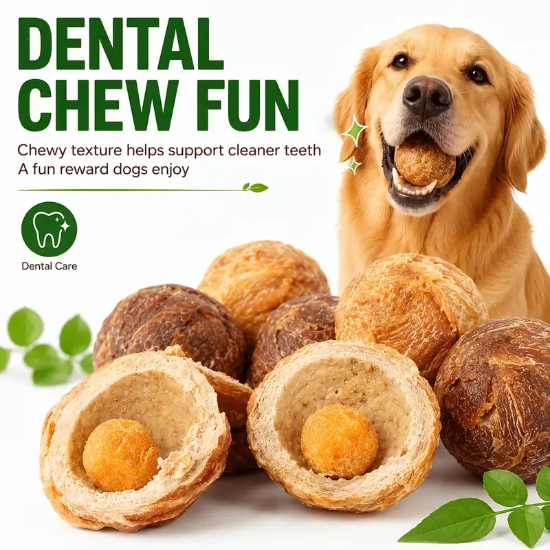 Dog Chew Ball Treats Duck Jerky Dental Ball for Small & Large Dogs Durable Beef-Hide & Egg-Yolk Toy Treats Natural Healthy Training Toys & Snacks 11OZ