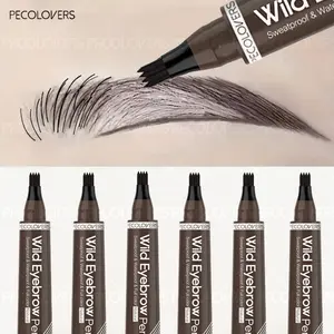 6pcs/set  Waterproof Eyebrow Pen Dark Brown Tip Eyebrows Pen Eyebrow 4 Fork Tattoo Sweatproof Quickily Drying Liquid Eye Brow Makeup Pencil