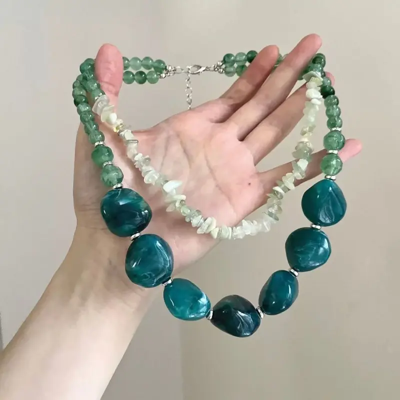Irregular gravel necklace, double layered and high-end, exquisite and exaggerated design, collarbone chain, neck chain