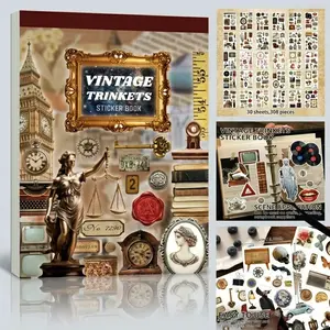 30 Sheets Vintage Trinkets Sticker Notepad (308 Pcs) - Pre-cut Antique Art Ephemera Gift for Dark Academia Junk Journal Bujo