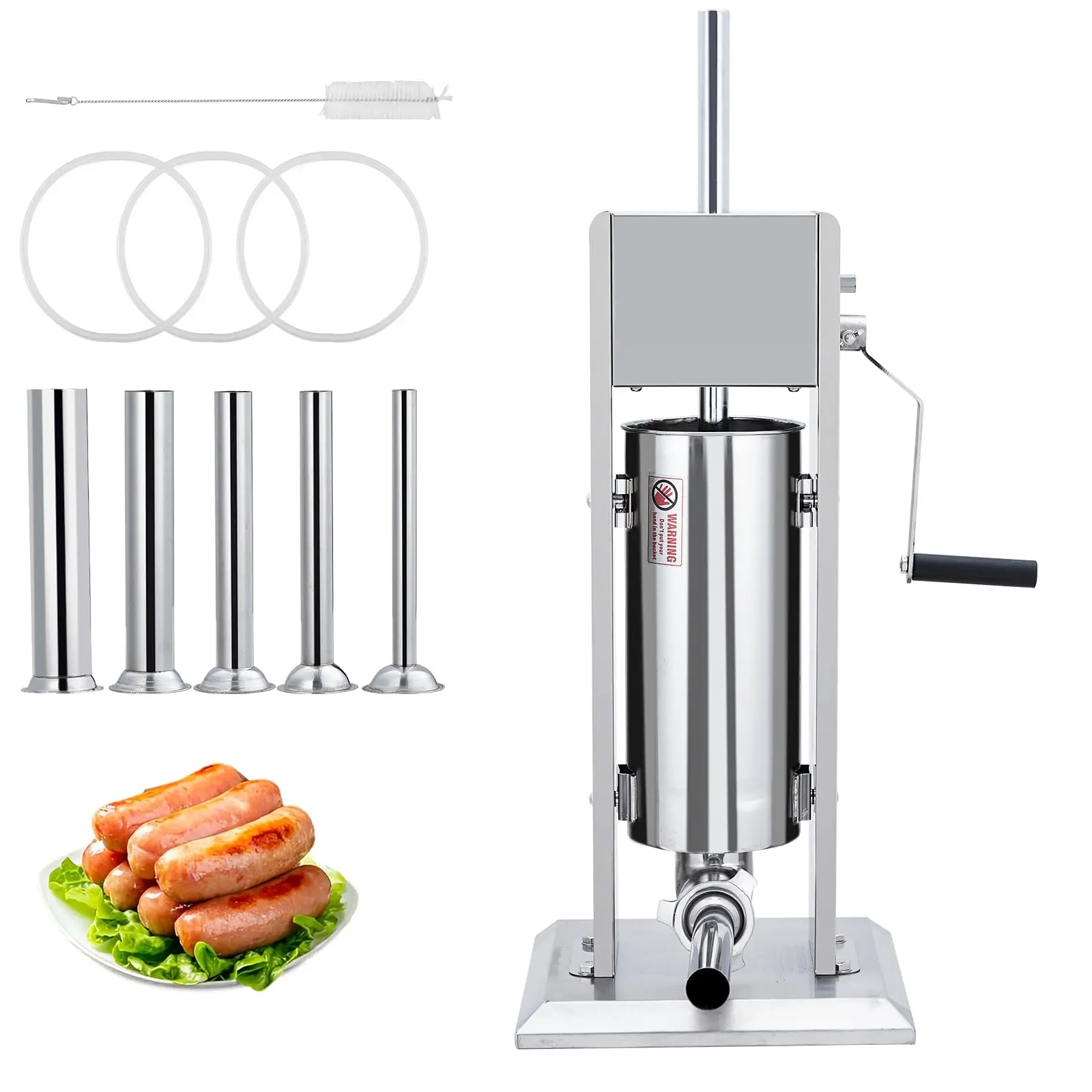 Garvee Manual 22LBS/10L Sausage Stuffer - Heavy Duty Stainless Steel Meat Maker with Dual Speed and 5 Stuffing Tubes for Commercial and Home Use
