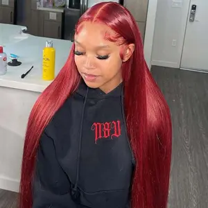 Burgundy Colored Straight Wig 13x6 HD Transparent Lace Human Hair Wigs For Women