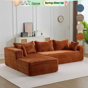 Limited-Time Clearance Sale!!! Shipped in Two Packages!!! L-Shaped 4-Seater Sofa, Soft Corduroy Fabric, No Assembly Required, Suitable for Living Room and Bedroom.