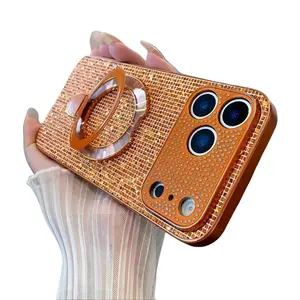 This luxurious-looking 17/16/15/14 model phone case is made with a multi-layer coating process and features a camera lens adorned with shiny beads, shining brightly and exuding a high-quality new design feel. #kickstand case