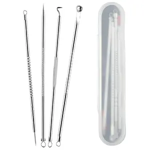Stainless Steel Blackhead Pore Cleanser Kit, Acne Removal Tool Set, 4-Piece Facial Care Accessories, Effective Skin Treatment Tools, Cleansing
