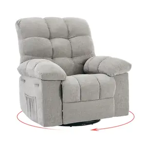 Rocking Recliner Chair, 360° Swivel Rocker Chair for Living Room, Upholstered Fabric Glider Nursery Chair with Side Pockets