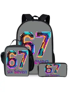 Science fiction digital 67 printed backpack three piece set including lunch bag and pencil case
