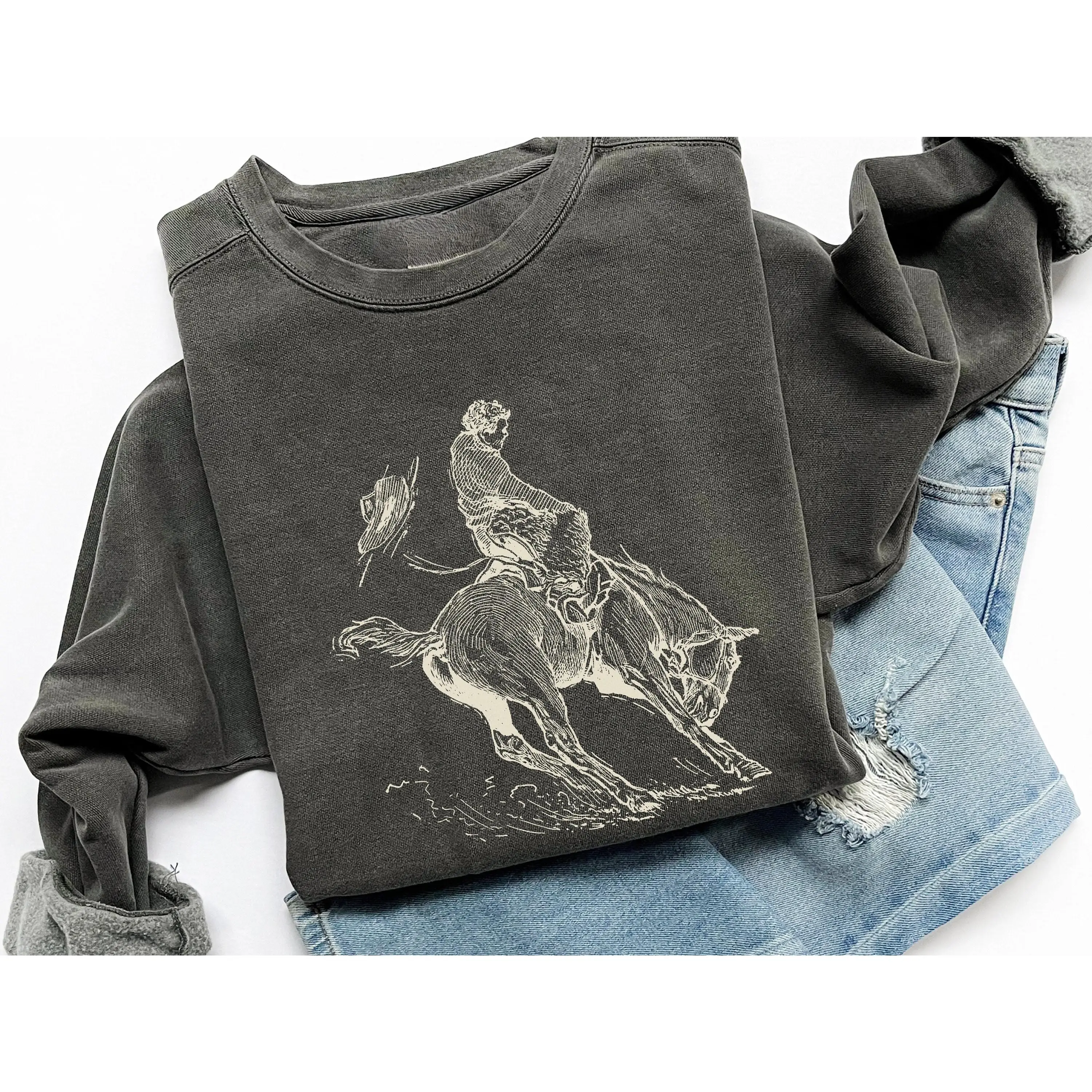 Bucking Bronco Sweatshirt Western Shirt Western Sweatshirt Western Crewneck Vintage Western Shirt Rodeo Cowboy, Punchy western wear
