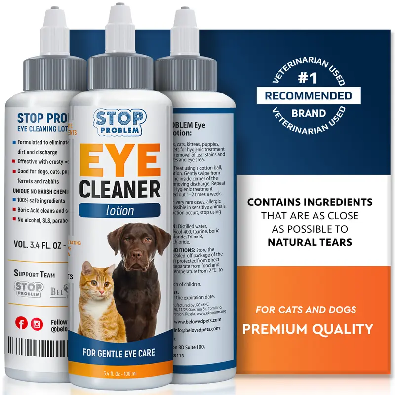 Beloved Pets Healing Eye Cleaner Drops for Dogs & Cats - Cleans Discharge, Soothes Irritation, Relieves Pink Eye/Allergy Symptoms, Prevents Infections, 3.5 x 3.2 x 3.2 inches