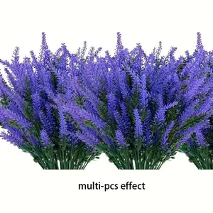 7 Bundles of Anti-UV Artificial Lavender Flowers - Vivid Purple Imitation Plants, Suitable for Outdoor Gardens and Windowsill Decoration, Fade-Resistant Plastic Greenery, Home Decor Lavender Artificial Bouquets