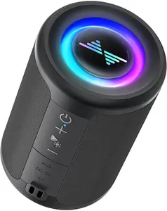 Small Portable  Speaker with Lights, TWS Stereo Surround Sound, Type C ,  5.3, AUX TF Card Input,  for Outdoor , Coolest Gifts
