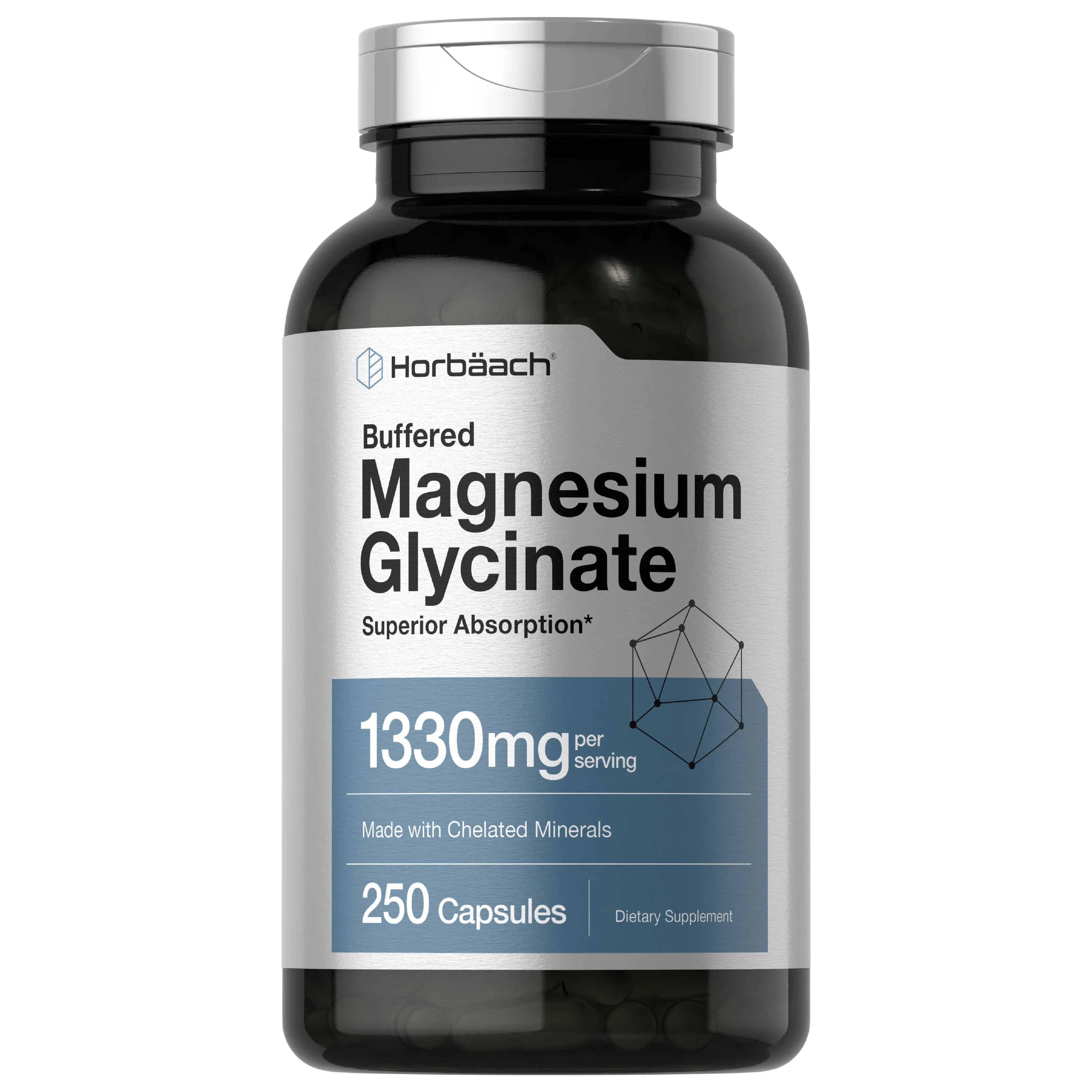 Horbäach Buffered Magnesium Glycinate | 1330mg | 250 Capsules | With Chelated Minerals | Non-GMO, Gluten Free