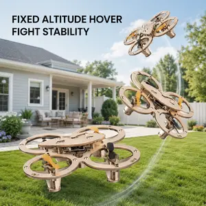 Beginner-Friendly RC Training Toy Bundle - 1 Factory-Tested Mini Quadcopter with Stunt Flip Function, Remote-Ready RC Aircraft, DIY Wooden Stem Construction Set with Blocks, Included Batteries, Durable Kids' Toy