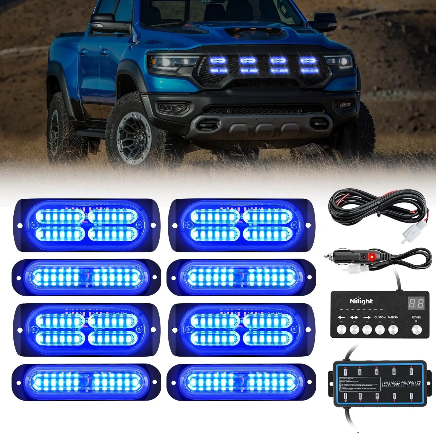 Nilight 8PCS 12V-24V Ultra-Bright LED Strobe Light Kit with Sync Controller & Module, Surface-Mount Automotive Fixtures for Vehicle Exterior, Trucks, ATVs, Campers