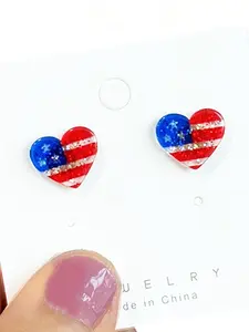 Independence Day Flag Heart Star Letter Stud Earrings, Cute All Season Acrylic Jewelry, Simple Summer Ear Piercings