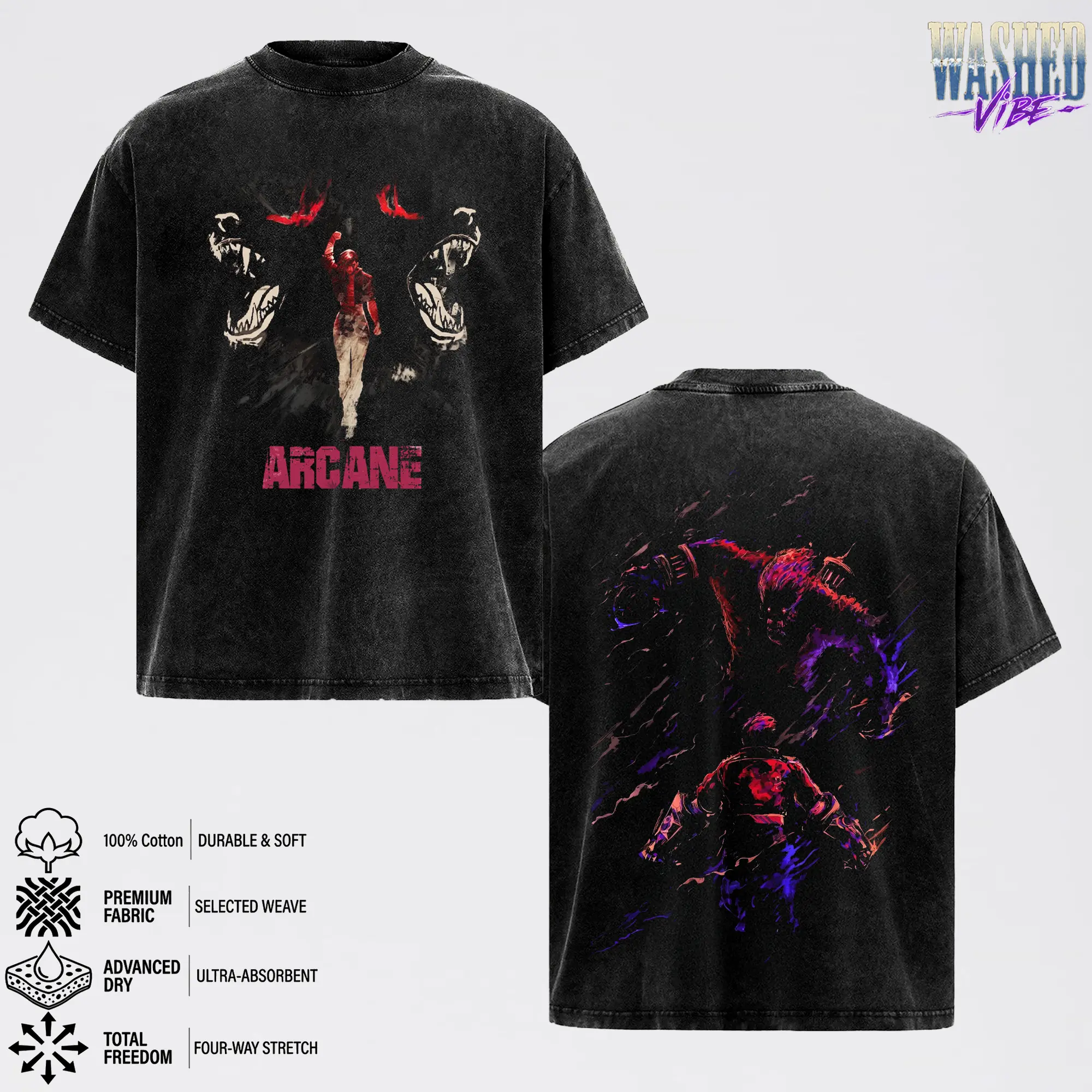 Vi - Arcane Graphic Tee Vintage Washed Shirt Unisex Streetwear Gaming Merch Piltover Enforcer Vi Tee LOL T-Shirt Gift for Animation Lovers Vi Fans