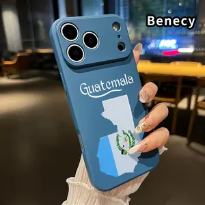 Guatemala's Essence Pattern Straight Edge Phone Case for iPhone 17 15 16 14 Pro Max 13 12 11 XR XS Plus Air E Shockproof Full Camera Protection Durable Slim Liquid Silicone Cover Smartphone Casing