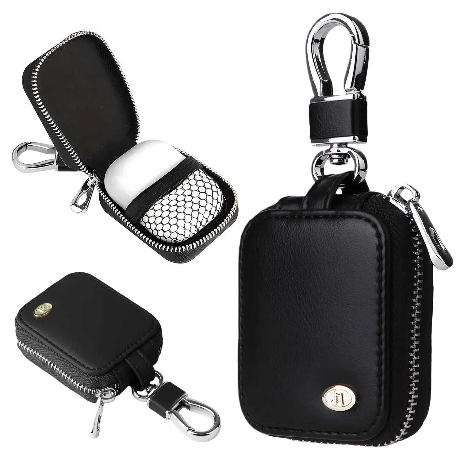 HOTSIAD Retro Durable PU Leather Handheld Earphone Carrying Case with Metal Keychain, Portable Zipper Protection Cover for AirPods 1/2/3/Pro/Pro 2 Wireless Earbuds Audio Accessory Storage Bag