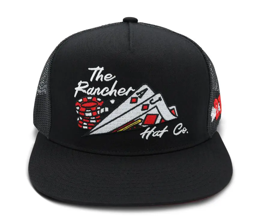 The Rancher Hat Co Black Trucker Hat Poker Cards Mesh Snapback Cap for Men Women