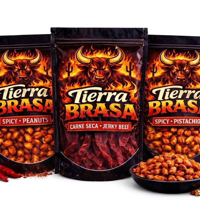 Tierra Brasa Plant Based Fuego Extremo Limited Bundle - Spicy Peanuts Carne Seca Jerky Beef & Spicy Pistachios