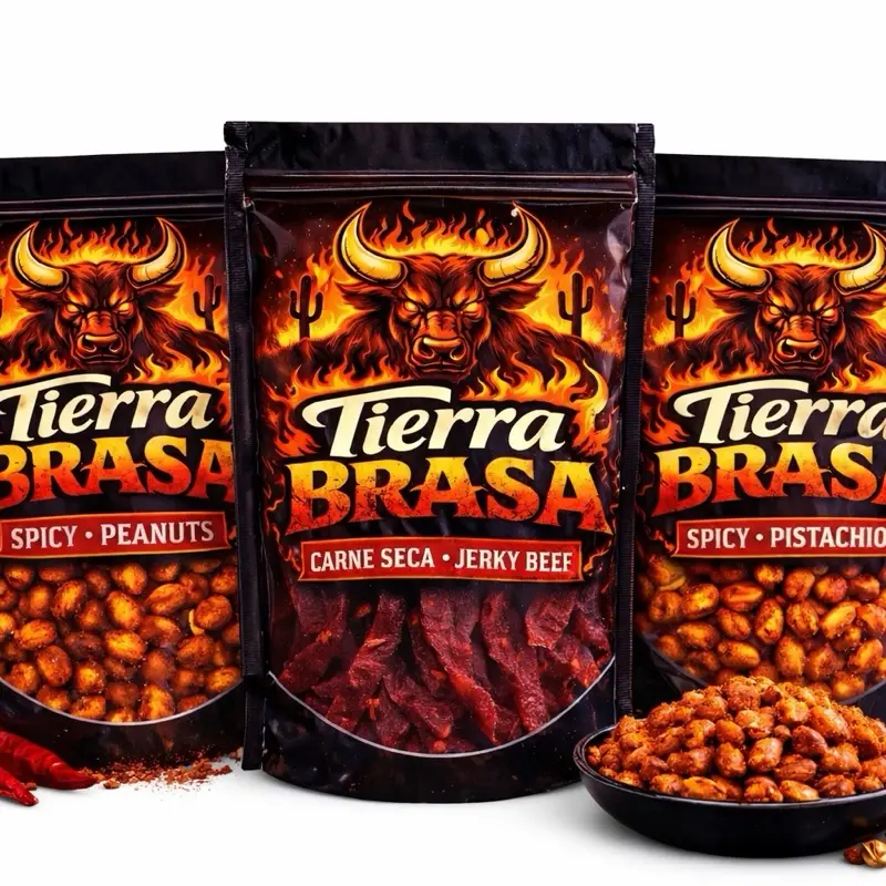 Tierra Brasa Plant Based Fuego Extremo Limited Bundle - Spicy Peanuts Carne Seca Jerky Beef & Spicy Pistachios
