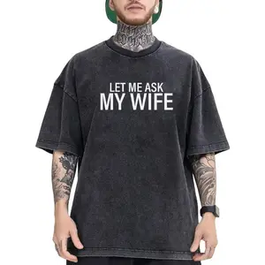 Men's Washed T-Shirt Featuring Bold White Text Slogan Across Chest