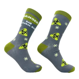 Men's Danger Dad Natural Gas Socks Funny Farting Father Warning Sign Joke Footwear Funny Graphic Socks Comfortable Fitted Spandex Cotton