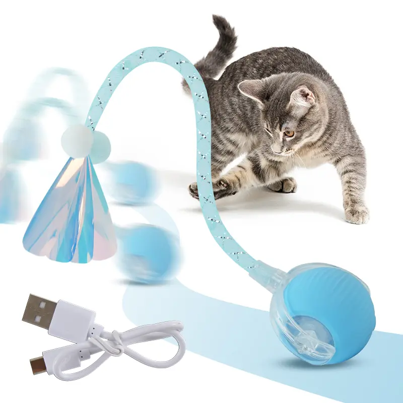 Smart Cat Automatic Rolling Ball Toy - 3 Modes, Dragonfly Tail Lure, Smart Sensors for Feline Enrichment, USB-C Fast Charge
