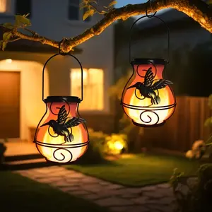 2 Pack Solar Hummingbird Hanging Lanterns, Outdoor Garden Lights for Patio Yard Porch Tree Decor
