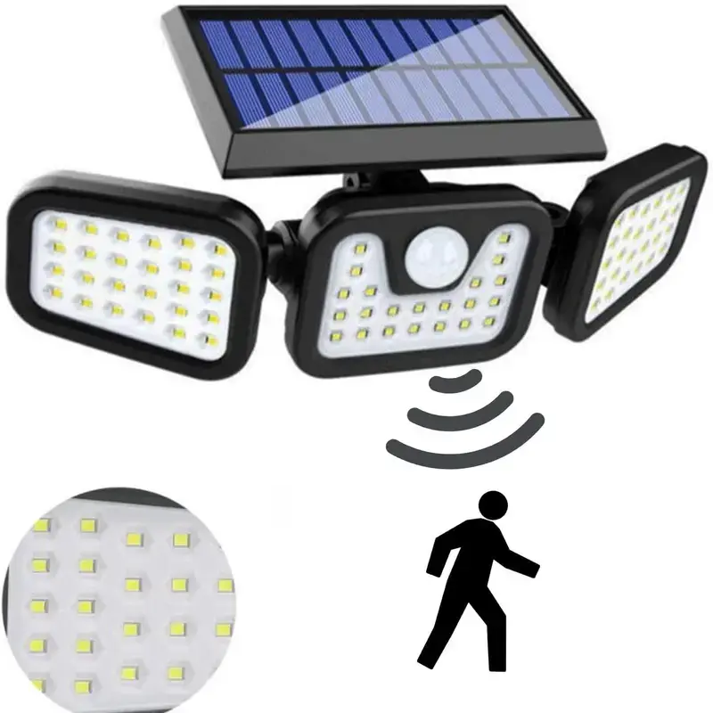 (2 Packs) Wireless Solar Outdoor Security Spotlights, 2500LM 3-Head Dimmable Adjustable Head Wall Mounted Lights, 3 Modes, IP65 Rated, Motion Detect, 2 Years Warranty, for Garage