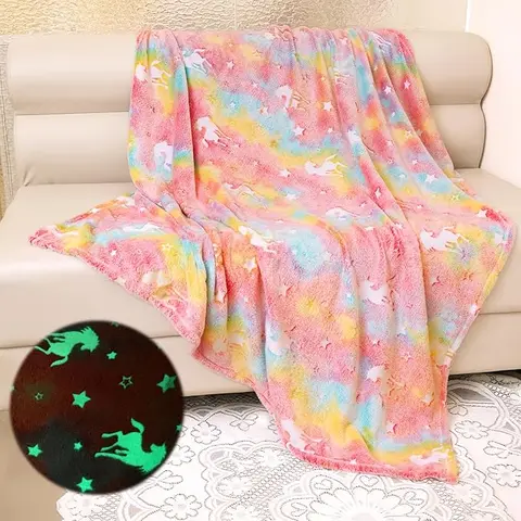 Magic Glow in the Dark Fuzzy Fluffy Soft Throw Blanket (50in x 60in) - Cute Fantasy Ghost Animal Print, Kids Bedding, Halloween Gift, Blankets for Sofa
