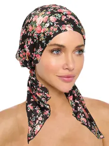 Elegant Floral Print Women's Scarf Hat Turban Hijab, Versatile Curved Tail Snood Cap, Fashionable Matching Headwear for All Occasions