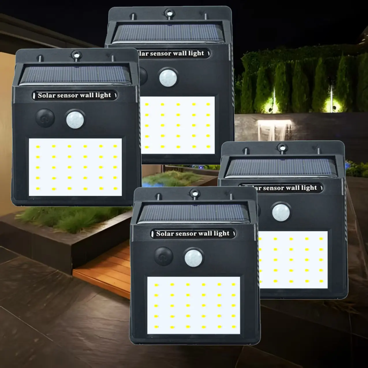 4-Pcs Polycarbonate Solar Outdoor Wall Lights - Dynamic Sensing Safety Lights, 3 Lighting Modes, Water Resistant, Batteries Included, Suitable for Gardens, Fences