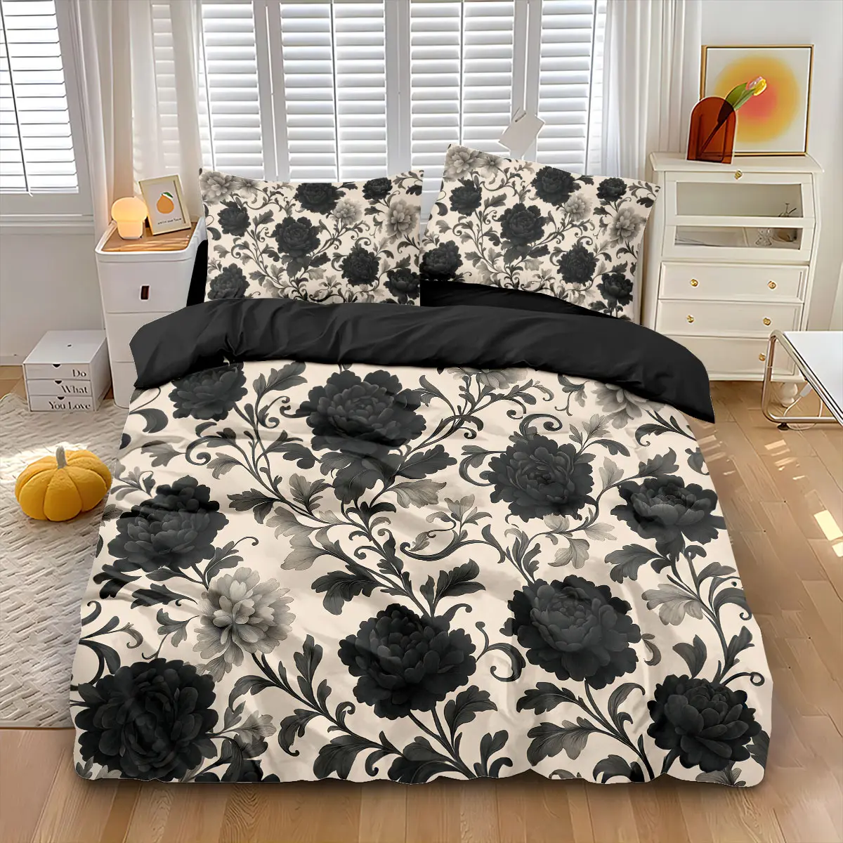 3-Piece Peony Print Bedding Set, Fashion Design, Decorative Bedsheet Sets, All-Season Use, Includes 1 Fitted Sheet and 2 Pillowcases, Soft and Comfortable, Comfy Bedding Set, Soft Bedding Sets