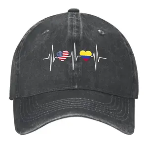 Baseball Cap with USA and Colombia Flag Heart Design