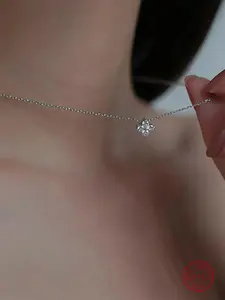 S925 Sterling Silver Artificial Zircon Decor Adjustable Bolt Ring Closure Necklace for Women, Fashion Jewelry for Party, Daily Clothing Decor, Trendy All-match Jewelry for Birthday Gift, Elegant Necklace